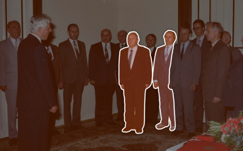  Міністр Штазі Мільке (ліворуч), працівник КДБ Путін (праворуч) на прийомі (фото без дати) фото: Архів Штазі